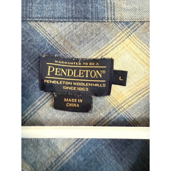 Pendleton Size Large Shirt Long Sleeve Blue Plaid Button Up Classic Fit - Picture 3 of 5